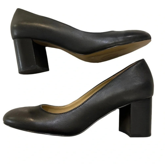 Adrienne Vittadini Glatz Leather black round toe chunky block heel pumps sz 7.5 - Picture 1 of 8